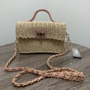 Natural/Blush Soft Straw Purse w Chain